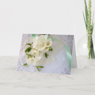 freesias on lace greeting card