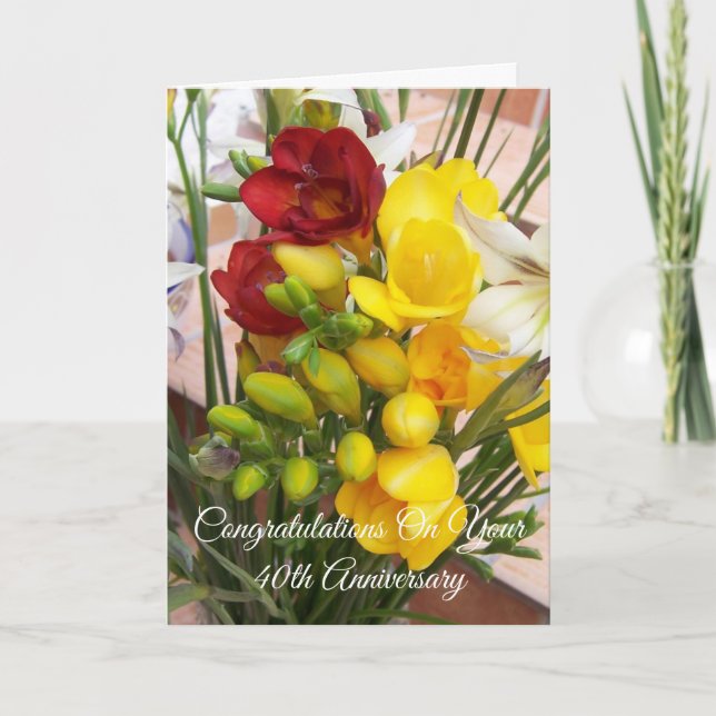 Freesias Personalised 40th Wedding Anniversary Card (Front)