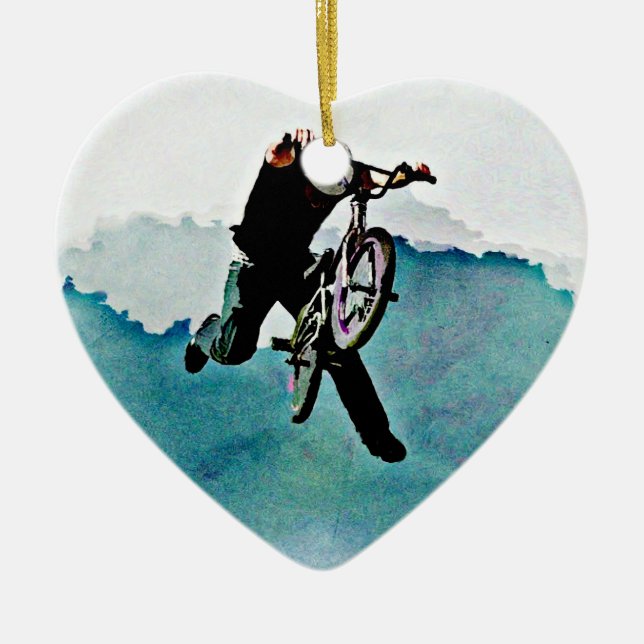 Freestyle BMX Bicycle Stunt Ceramic Tree Decoration (Front)