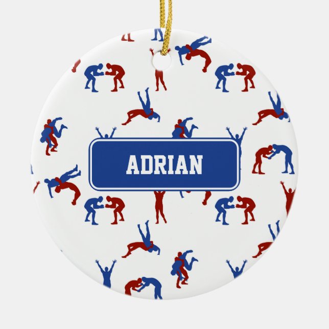 Freestyle Greco Roman Wrestling Pattern Ceramic Tree Decoration (Front)