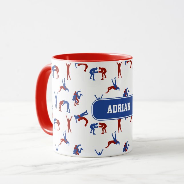 Freestyle Greco Roman Wrestling Pattern Mug (Front Left)