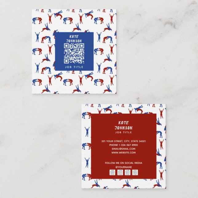 Freestyle Greco Roman Wrestling Pattern Square Business Card (Front/Back)