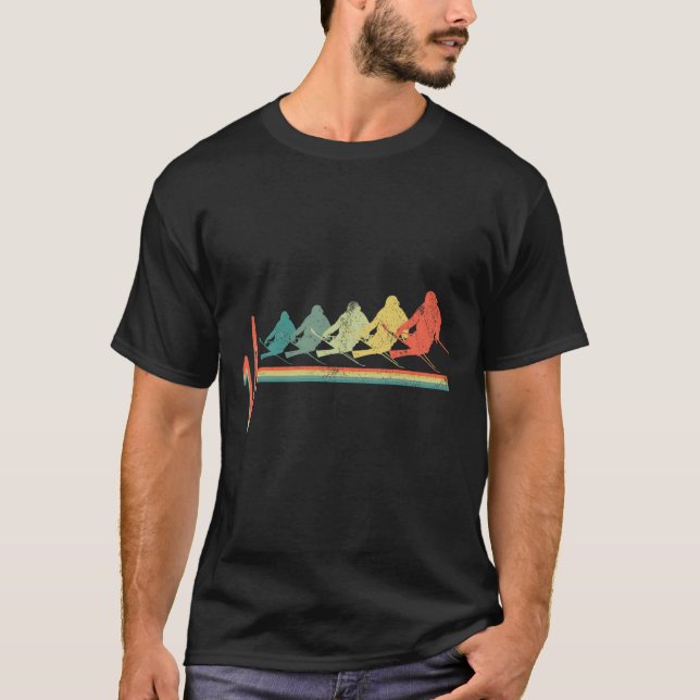 Freestyle Ski Skiing Skier Heartbeat Retro Funny G T-Shirt (Front)