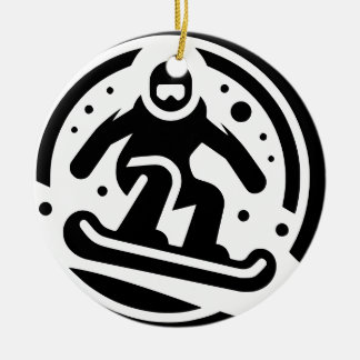 Freestyle Snowboarding Minimalist Black and White Ceramic Tree Decoration