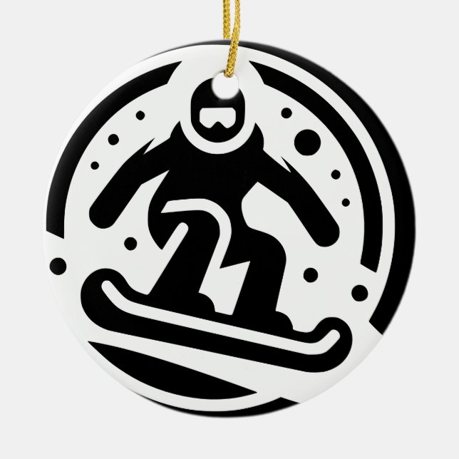 Freestyle Snowboarding Minimalist Black and White Ceramic Tree Decoration (Front)
