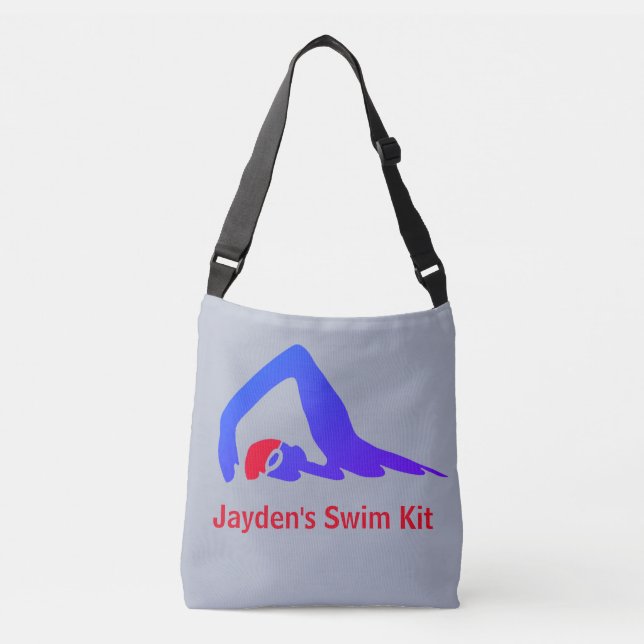 Freestyle swimmer, swim kit, personalised crossbody bag (Front)