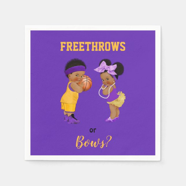 Freethrows or Bows Purple Gold Basketball Boy Girl Napkin (Front)