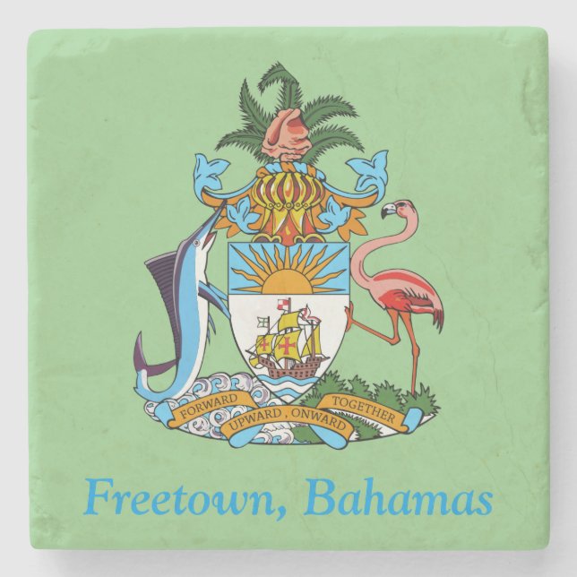 Freetown, Bahamas Ship & Flamingo (Eleuthera) Stone Coaster (Front)