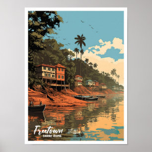 Freetown Sierra Leone Vintage Travel Illustration Poster