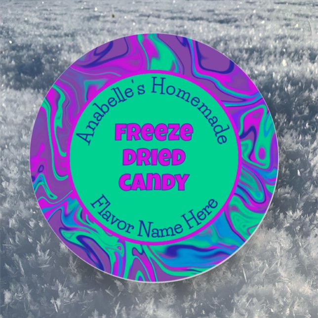 Freeze Dried Candy Colourful Cool Custom Label (Custom sticker for Freeze Dried Candy package label.  Colorful purple teal swirls. Cool Trendy Candy)