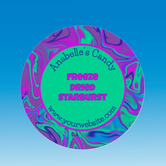 Freeze Dried Candy Colourful Cool Custom Label (Cool colorful sticker to customize for freeze dried candy label. Fun purple teal swirl editable text)