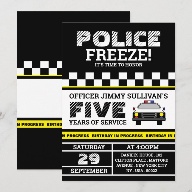 Freeze! Police Officer Birthday Party Invitation (Front/Back)
