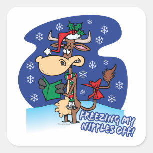 freezing my nipples off funny xmas cow square sticker