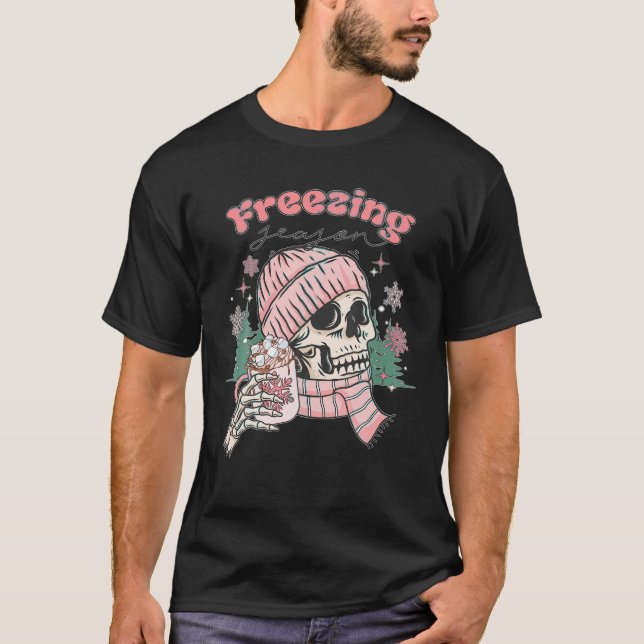 Freezing Season Winter Christmas Skeleton Coffee C T-Shirt (Front)