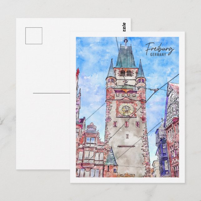 Freiburg Germany Travel Place Watercolor Postcard (Front/Back)