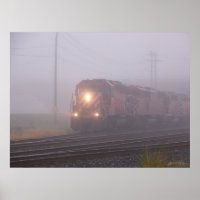 Freight Train Running in Morning Fog