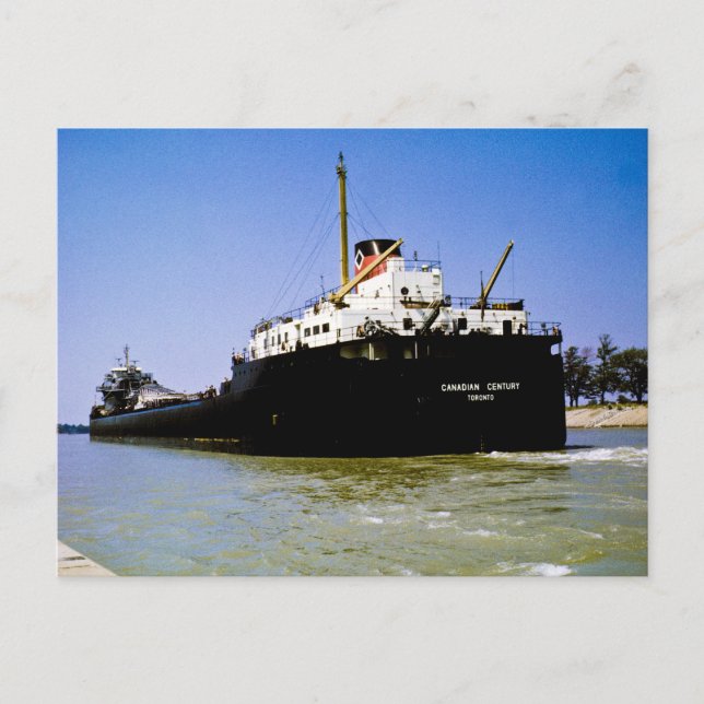 Freighter Canadian Century leaving the Soo Postcard (Front)