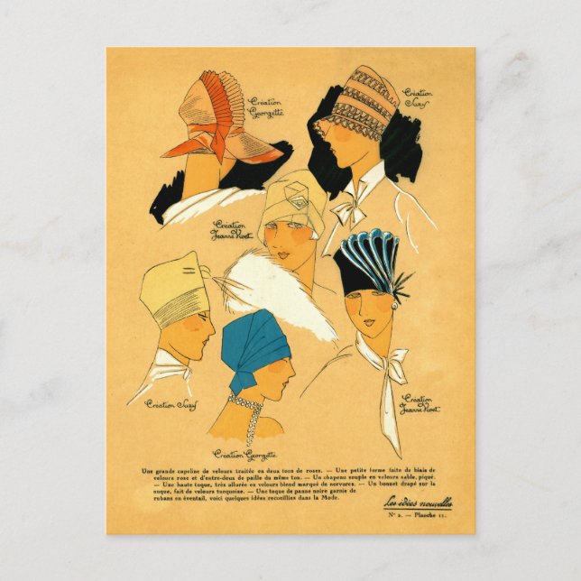 french 1920s women elegant stylish hats postcard (Front)
