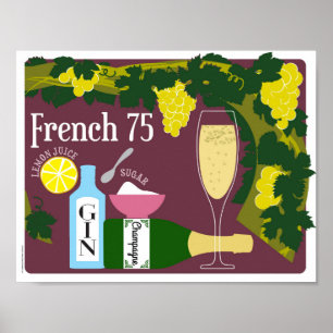 French 75 Champagne Cocktail Poster