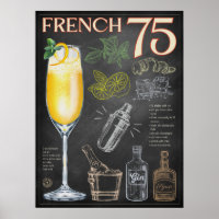 French 75 Cocktail Recipe Chalkboard Bar Art