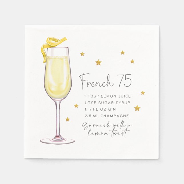 French 75 Recipe Cocktail Napkin (Front)