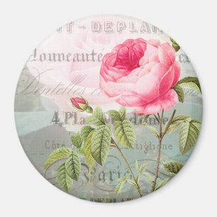 French Accent Rose Round Magnet