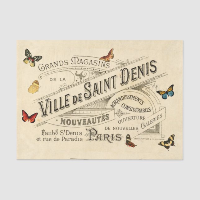 French Ad & Vintage Butterflies, Decoupage Tissue Paper (Front)