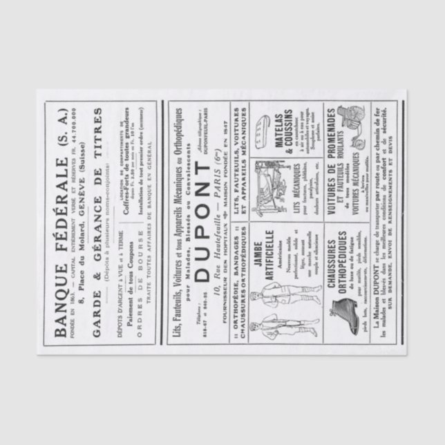 French Advertisements Newspaper Page Decoupage Men Tissue Paper (Front)