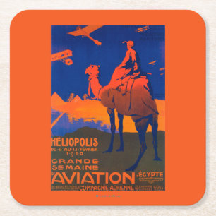 French Airline Promotional Poster Square Paper Coaster