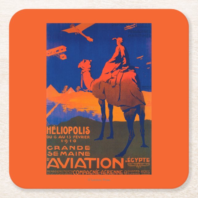 French Airline Promotional Poster Square Paper Coaster (Front)