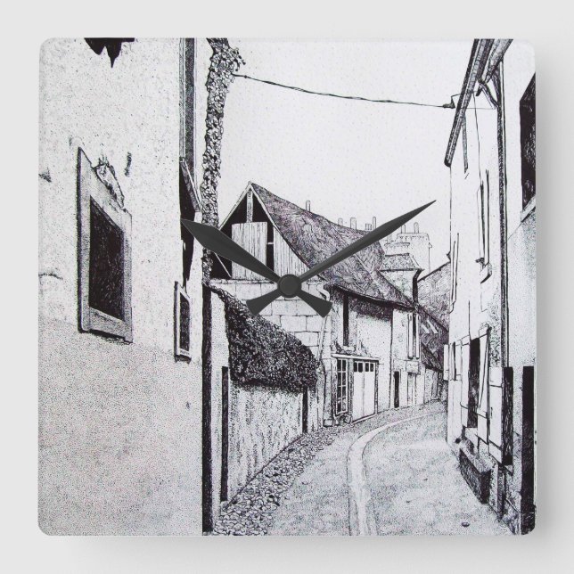French Alley Drawing Clock (Front)