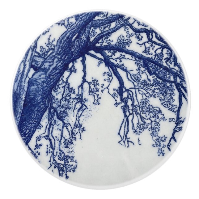 French Alps Cobalt Blue Ceramic Art Tile Knob (Front)