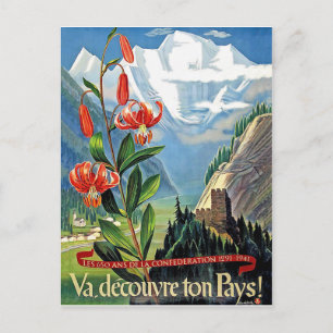 French Alps during summer, France, vintage travel Postcard