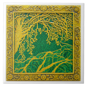 French Alps Gold Lemon Malachite Ceramic Tile