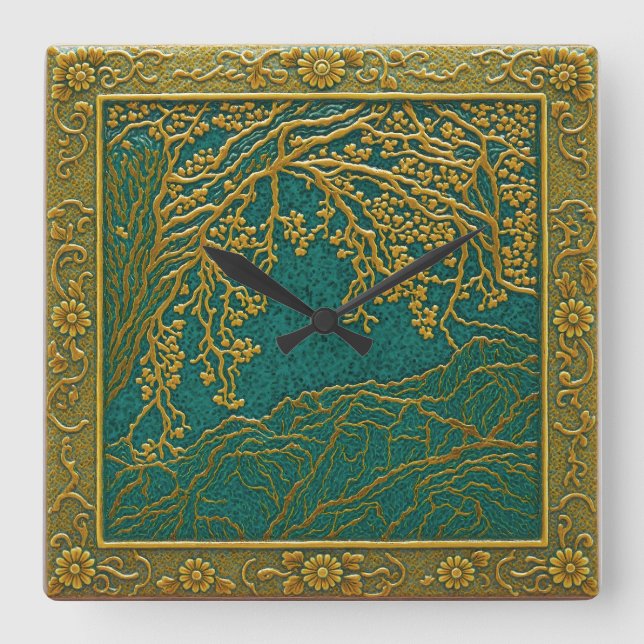 French Alps Gold  Lemon Teal Shades Wall Clock (Front)