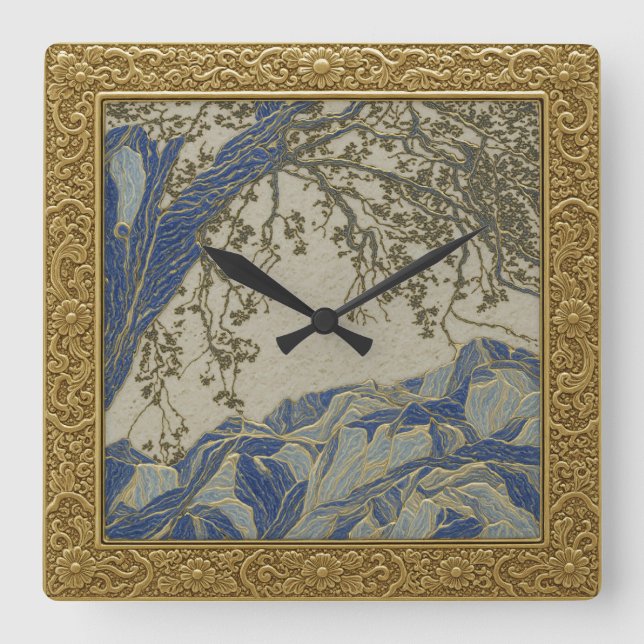 French Alps Gold Silver blue  Colour Wall Clock (Front)