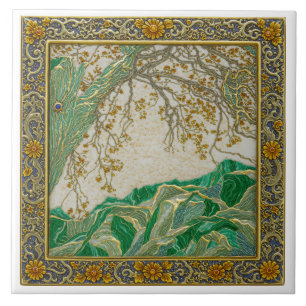 French Alps Gold Silver Lapis Amber Ceramic Tile