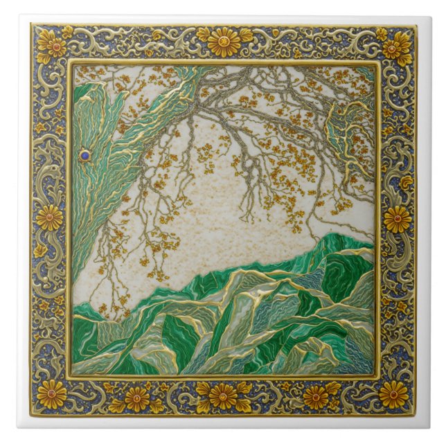 French Alps Gold Silver Lapis  Amber Ceramic Tile (Front)