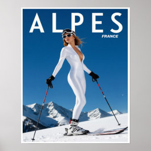 French Alps ski poster