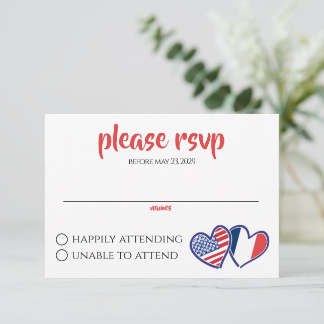 French American Heart Flags RSVP Card (Standing Front)
