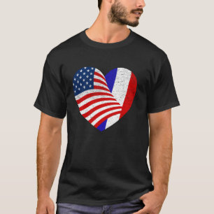 French American Pride Usa And France Flag Heart De T-Shirt