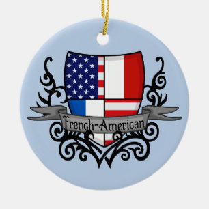 French-American Shield Flag Ceramic Tree Decoration