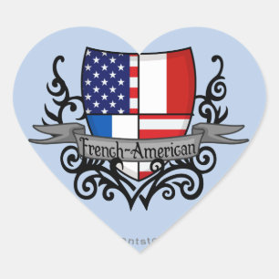 French-American Shield Flag Heart Sticker