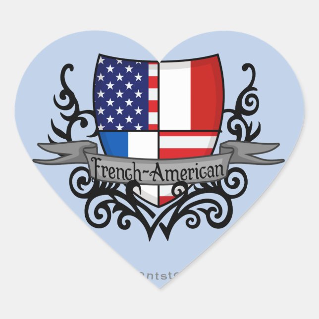 French-American Shield Flag Heart Sticker (Front)