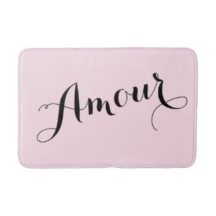 French Amour Love Pink and Black Chic Parisian Bath Mat