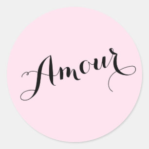 French Amour Love Pink and Black Chic Parisian Classic Round Sticker