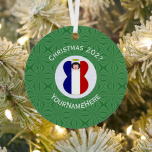 French Angel Christmas Flag Personalised Metal Tree Decoration