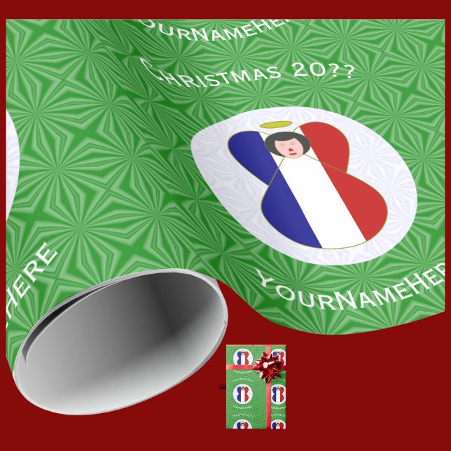 French Angel Christmas Flag Personalised  Wrapping Paper (Creator Uploaded)