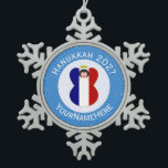 French Angel Hanukkah Flag Personalised  Snowflake Pewter Christmas Ornament<br><div class="desc">Angel wears the red, white, and blue flag of France on the Hanukkah decor item of a snowflake pewter ornament. The Hanukkah French angel is found inside a white circle of squiggly squares surrounded by a background of blue squiggly squares. Designed especially for families with multiple religions. Add your own...</div>