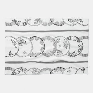 French Antique Plates   BLACK Kitchen Towel
